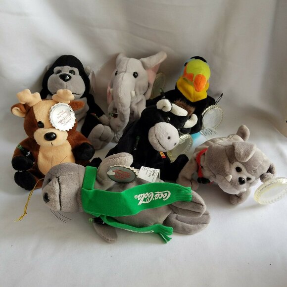 Coca Cola Plush Beanie Babies Lot of 7 Coke Collectibles - Picture 9 of 9